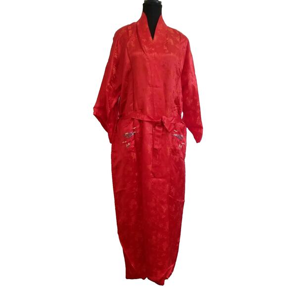 VTG Marianne von der OstenWomensRed Embroidered Kimono Sz XL Belt Robe Drsg Gown - Picture 2 of 11